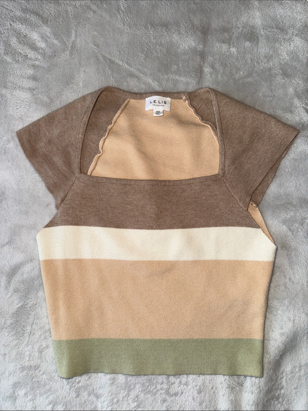 Le Lis Striped Square-Neck Crop Top in Brown, Cream & Green